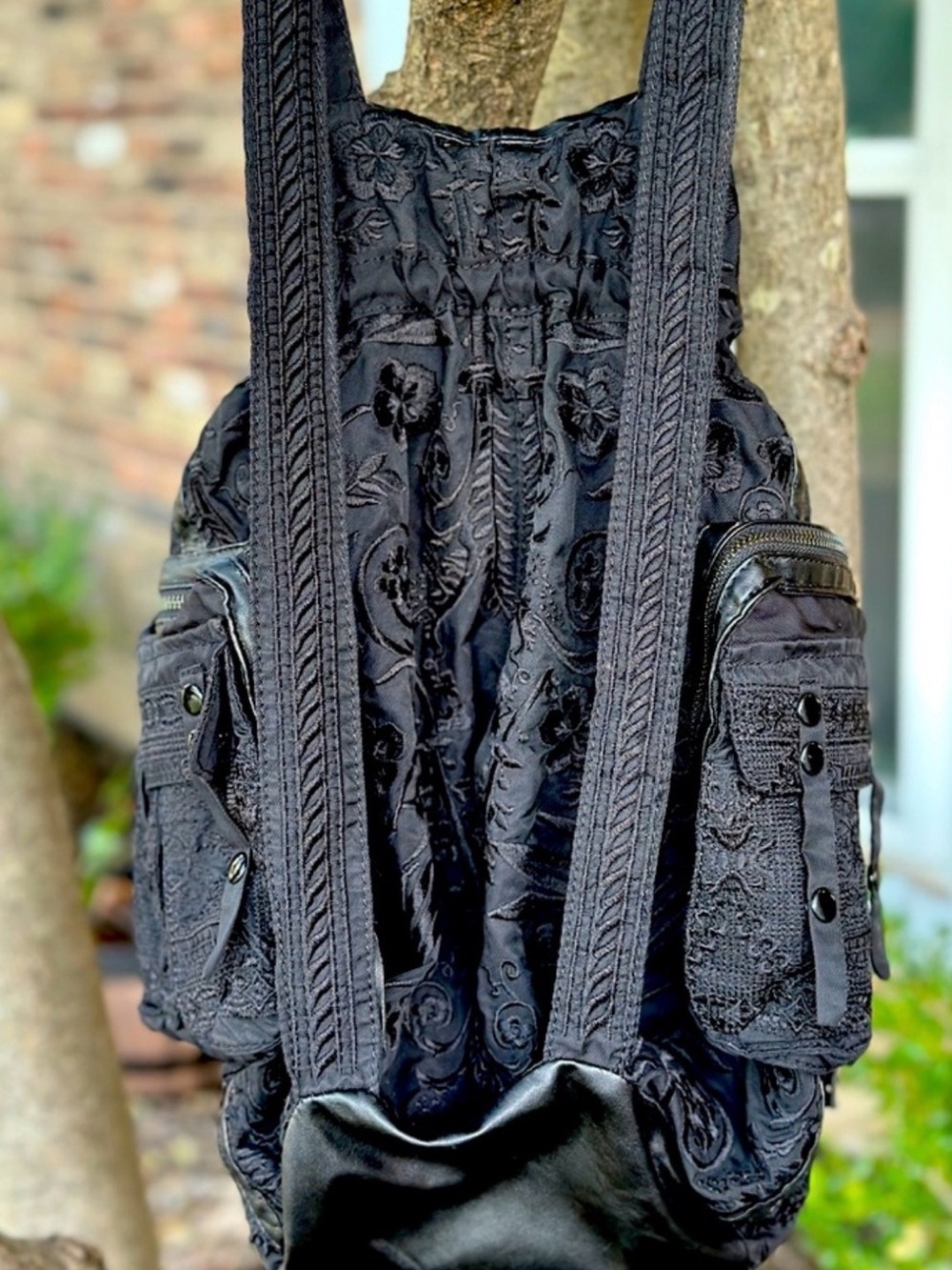 Johnny Was Black Embroidered Backpack